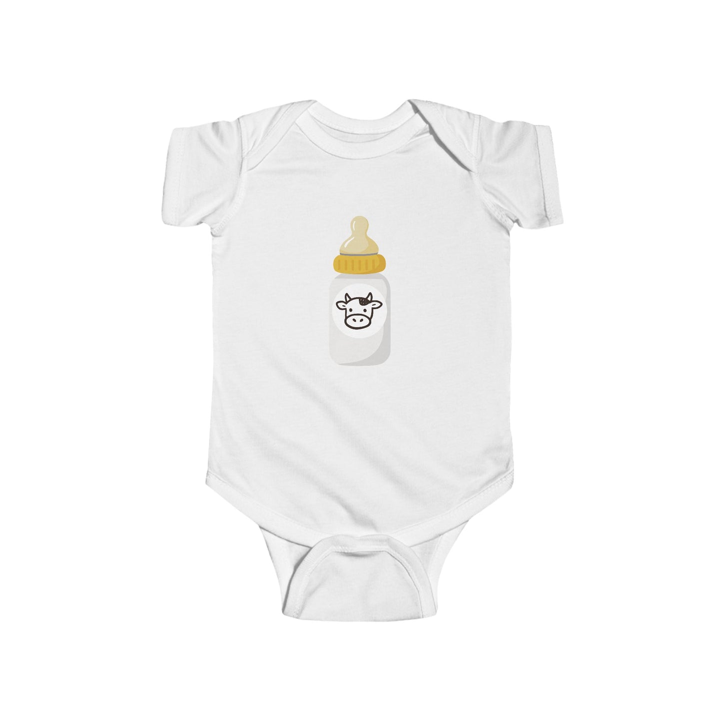 Baby Bodysuit with Cute Cow Bottle Graphic