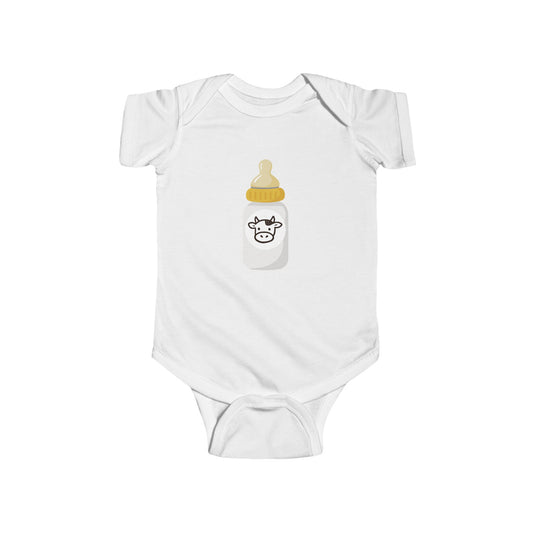 Baby Bodysuit with Cute Cow Bottle Graphic
