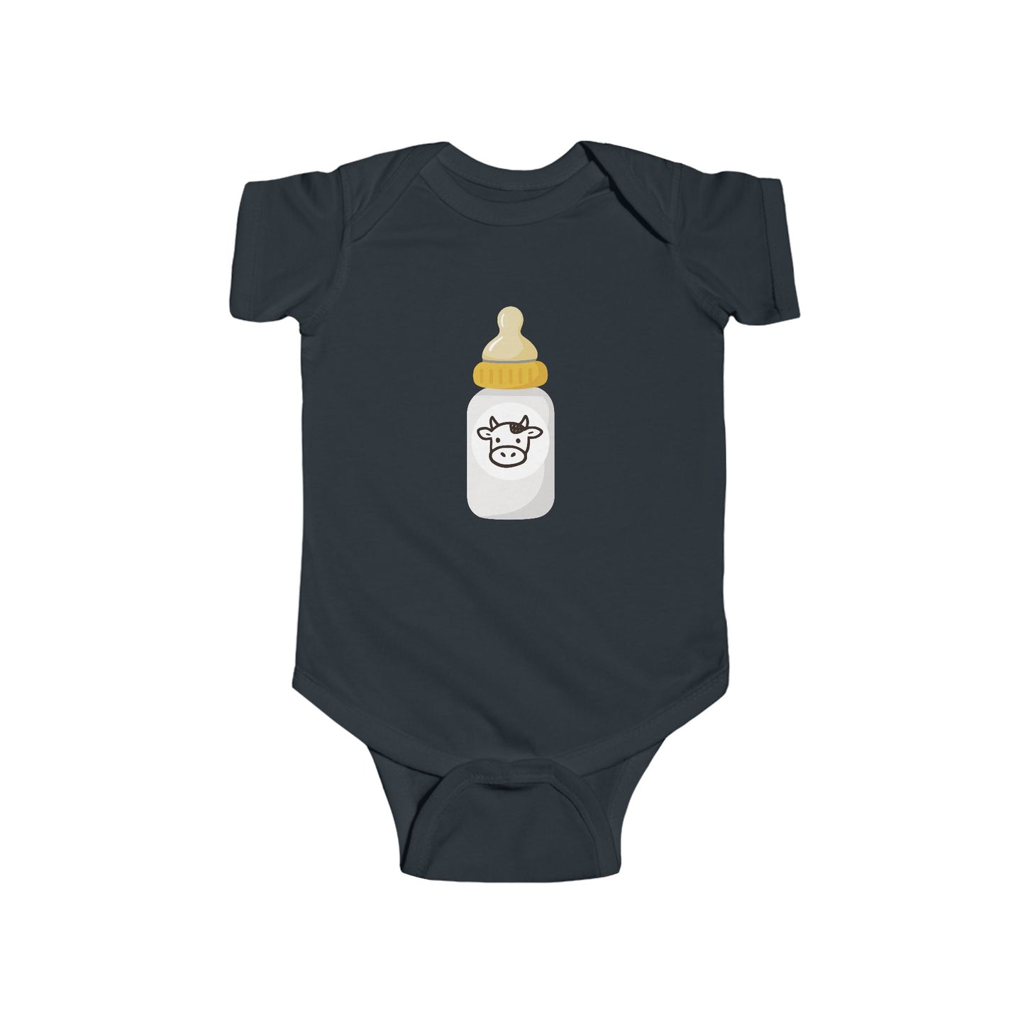 Baby Bodysuit with Cute Cow Bottle Graphic