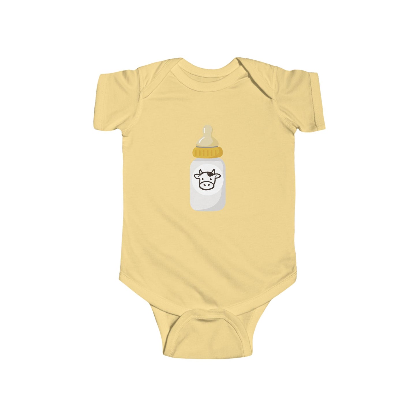 Baby Bodysuit with Cute Cow Bottle Graphic