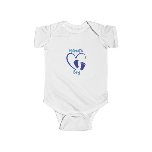Mama's Boy Baby Bodysuit - Blue Heart & Footprint Design